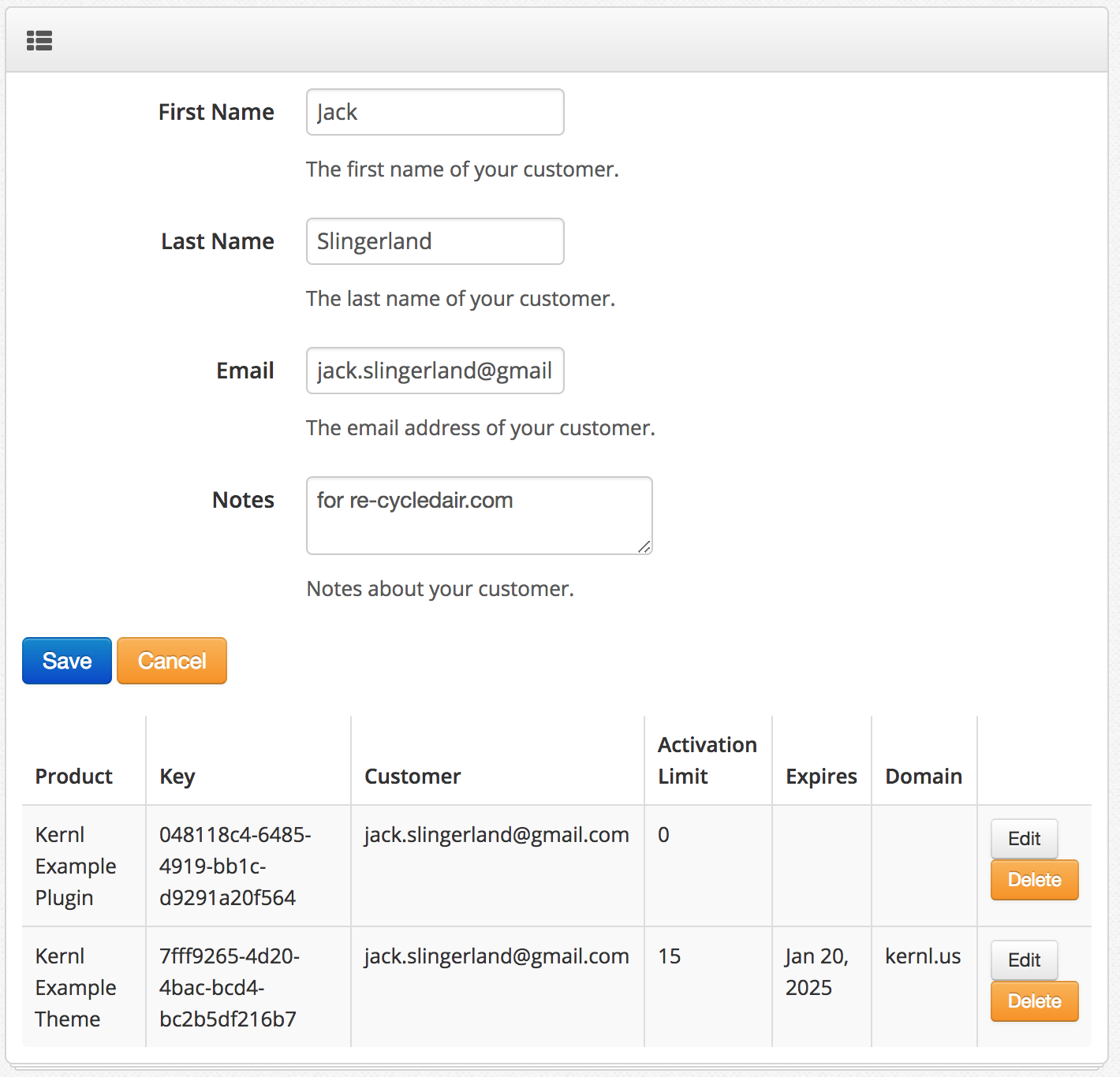 WordPress License Management with customers